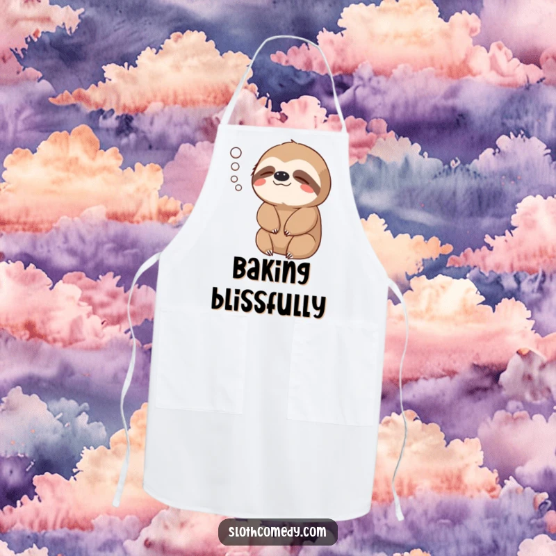 Funny Apron: A sloth exhales a gentle puff of air, a humorous addition to kitchen wear.