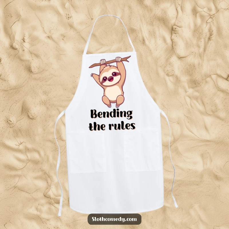 Funny Apron: A kawaii sloth hangs upside down, reaching out, perfect for adding a playful touch to kitchen duties, a funny gift.