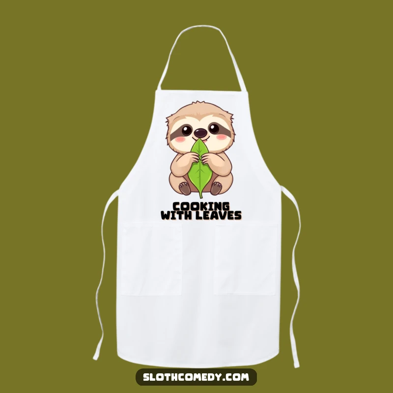 Funny Focused Sloth Leaf Apron: Intense Kawaii Sloth Kitchen Gear for Humor