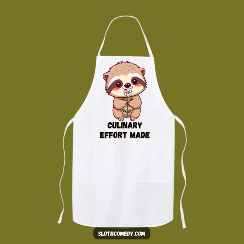 Funny Kawaii Sloth Apron - Chef's Effortful Flower Offering for Dedicated Cooks