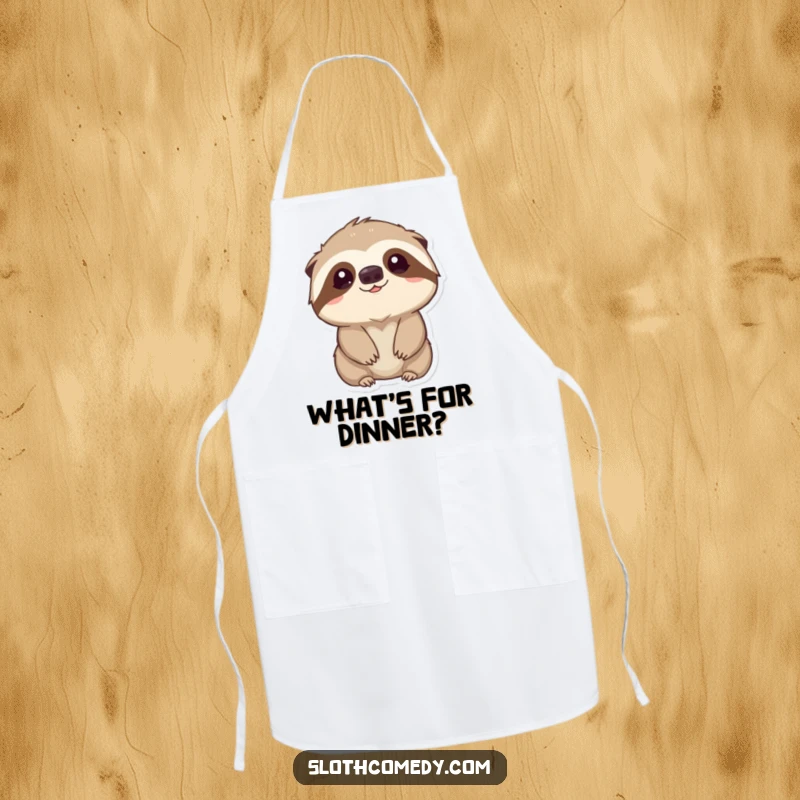 Funny Apron: A kawaii sloth looks up with gentle curiosity, adding charm and sweetness to kitchen tasks, a great funny gift.