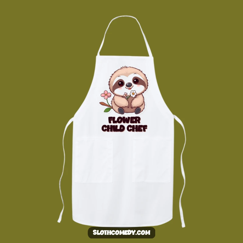 Funny Kawaii Sloth Flower Apron - Cute Sloth Kitchen Wear, Hilarious Gift