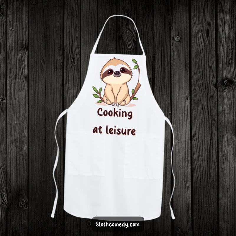 Funny Sloth Apron showing a sloth with a curious head tilt, perfect for chefs who enjoy a humorous and quirky kitchen experience.