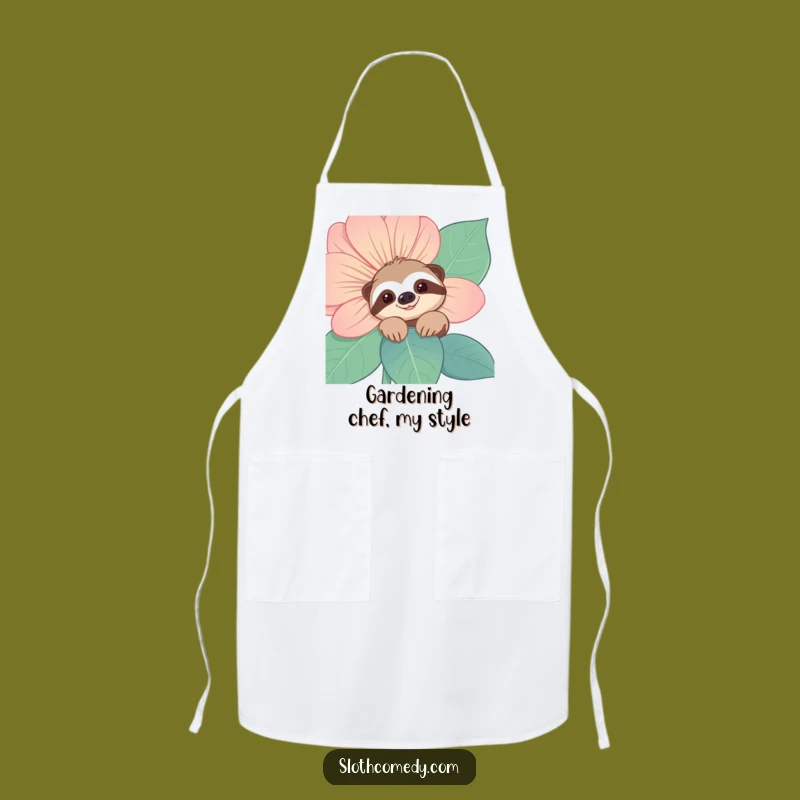 Funny Sloth Apron: Flower Peek, Kitchen Surprise, Great Funny Gift!