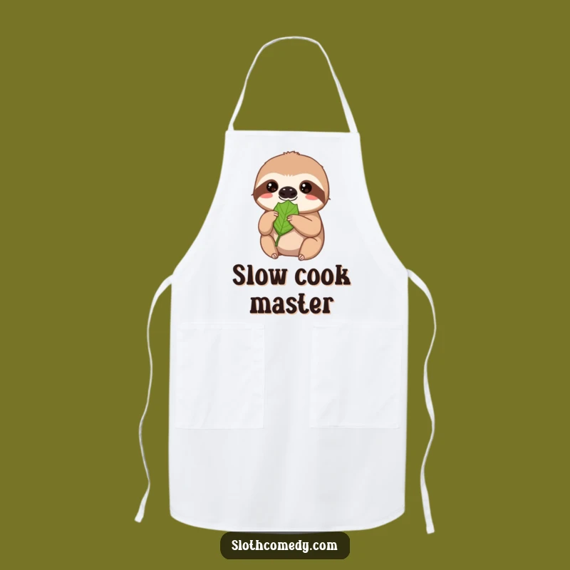 Funny Sloth Apron: Patiently Cooking & Offering Leaves with a Smile