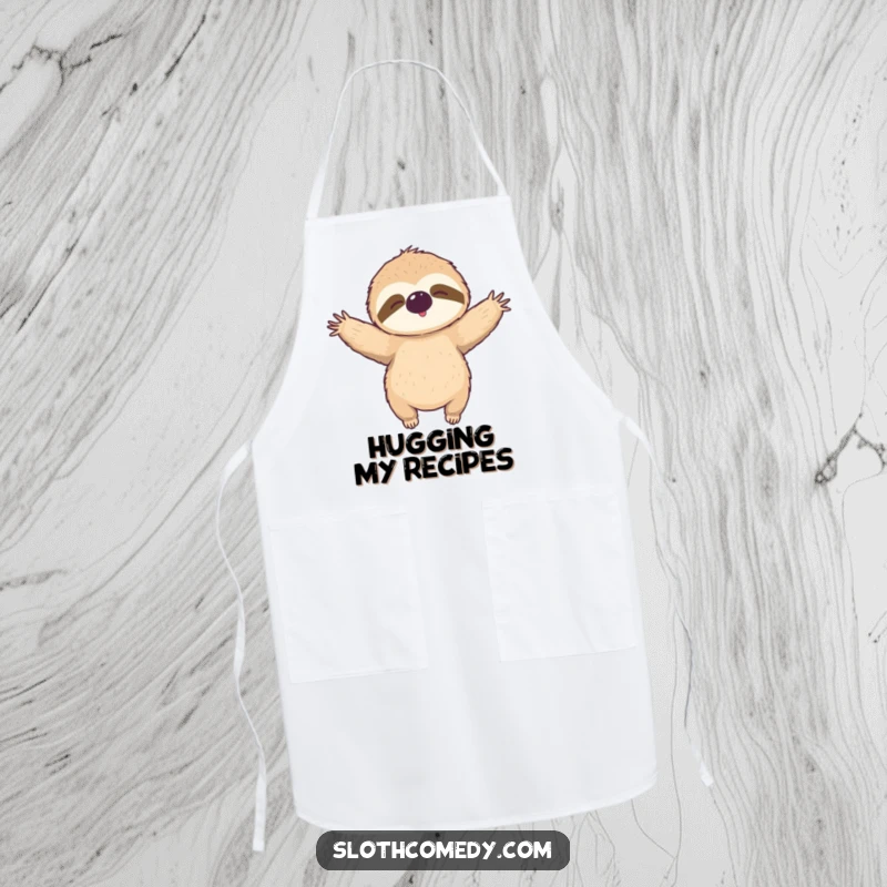 Funny Apron: A sloth with arms outstretched is ready for a hug, adding comfort to kitchen wear.