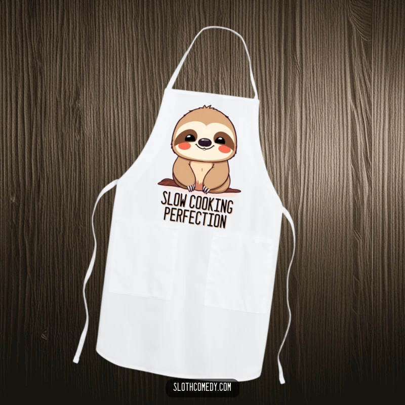 Funny Apron: A smiling sloth is enjoying a slow descent, a humorous addition to kitchen wear.