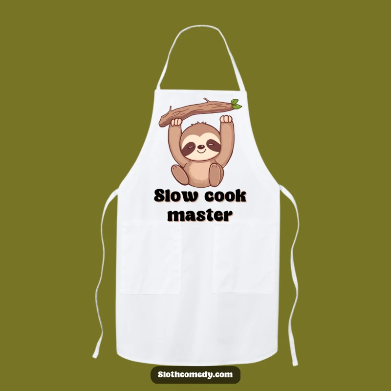 Funny Kawaii Sloth Apron: Kitchen Chill, Slow Smile, Branch Design, Chef Gift
