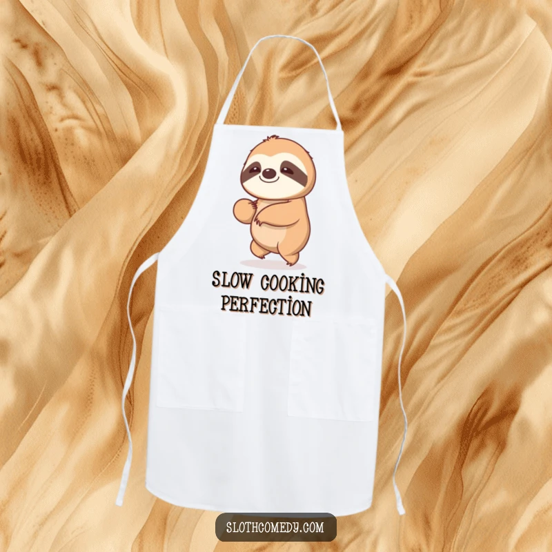 Funny Kawaii Sloth Apron: A sloth sways gently, signifying humorous, unhurried kitchen activities and protection.