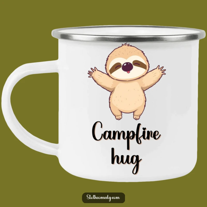 Funny Sloth Hug Enamel Camping Mug - Adventure Embraces, Perfect Funny Gift