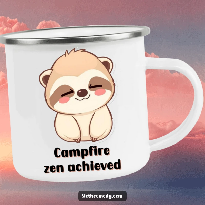 Funny Camping Mug: A kawaii sloth gives a slow wink, bringing calm vibes to outdoor adventures, a durable funny gift.