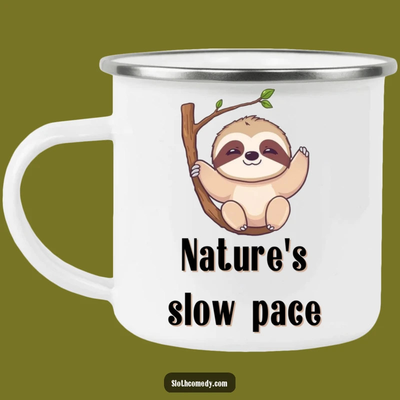 Funny Kawaii Sloth Camping Mug - Hanging Enamel Cup, Hilarious Relaxed Outdoor Gift