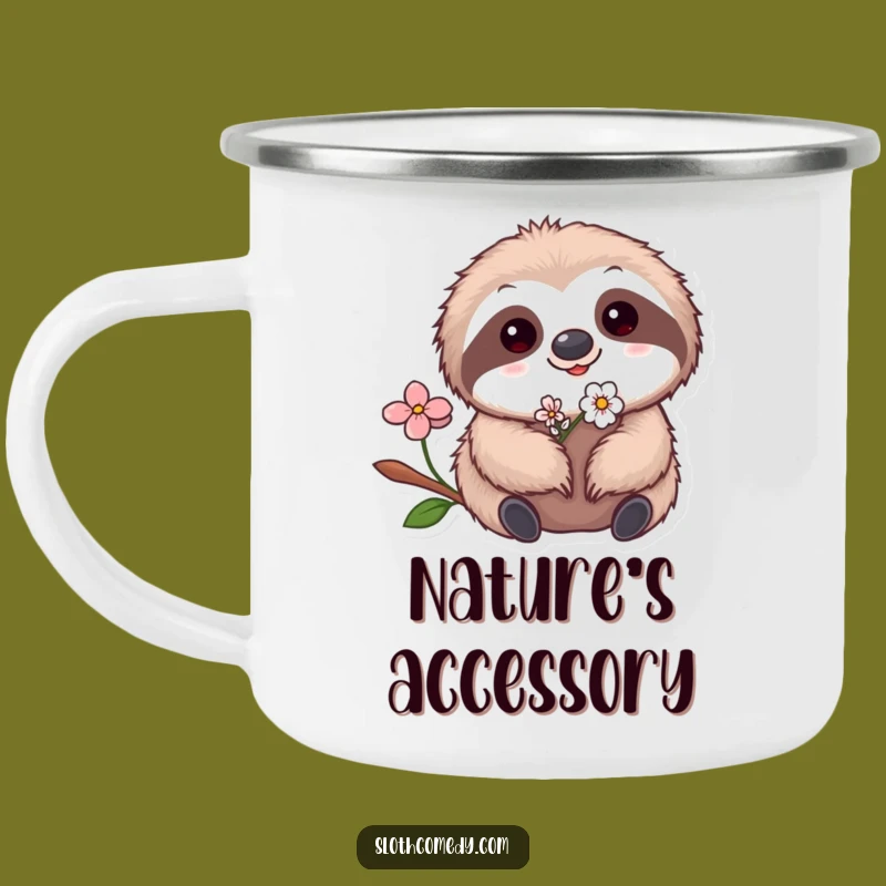 Funny Kawaii Sloth Flower Camping Mug - Cute Sloth Enamel Cup, Hilarious Gift
