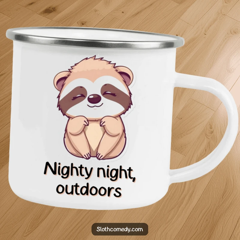 Funny Kawaii Sloth Wink Camping Mug featuring a cute sloth giving a sleepy wink, perfect for humorous and charming outdoor enjoyment.