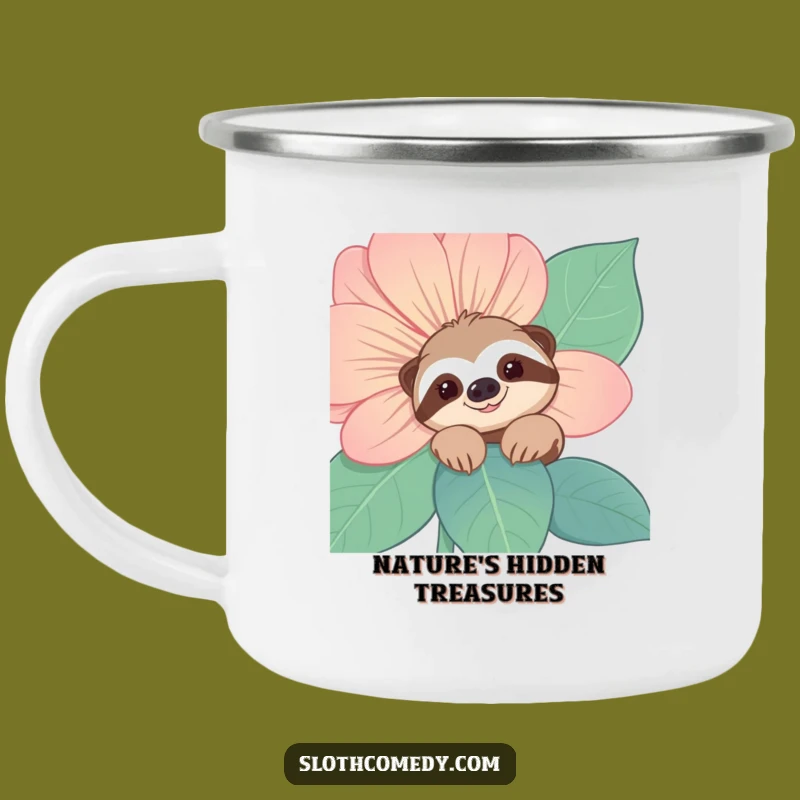 Funny Sloth Camping Mug: Flower Peek, Cozy Surprise, Perfect Funny Gift!