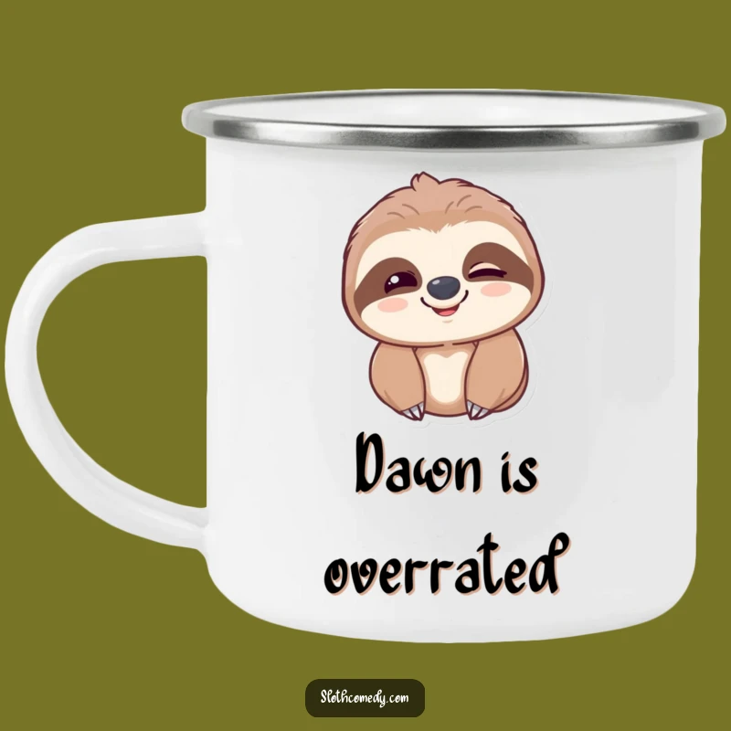 Funny Sloth Camping Mug - Hilarious Slow Blink Smile Enamel Gift