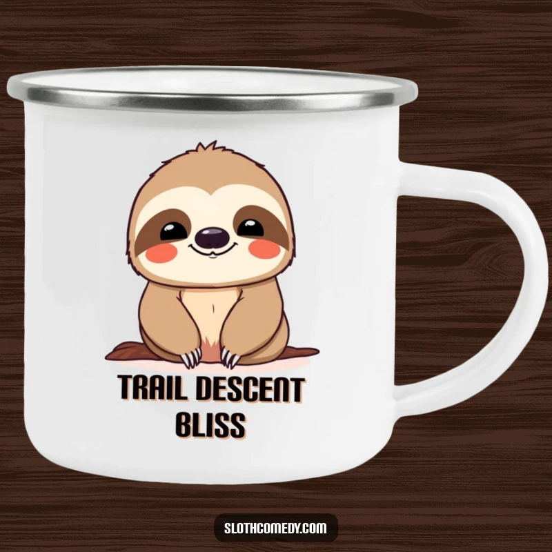 Funny Camping Mug: A smiling sloth enjoys a slow descent, ideal for leisurely outdoor trips.