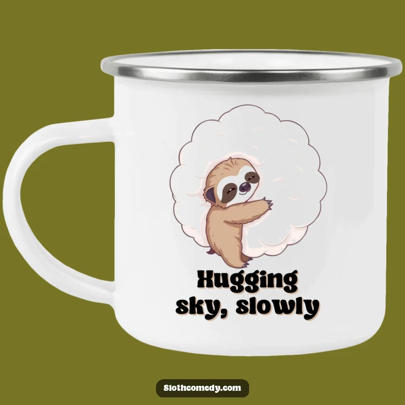 Funny Tiny Sloth Hugging Cloud Camping Mug: Outdoor Sloth Gift Fun