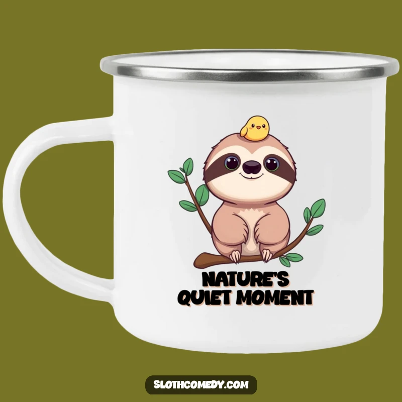 Funny Sloth and Bird Camping Mug - Cheerful Companion Enamel Cup Gift
