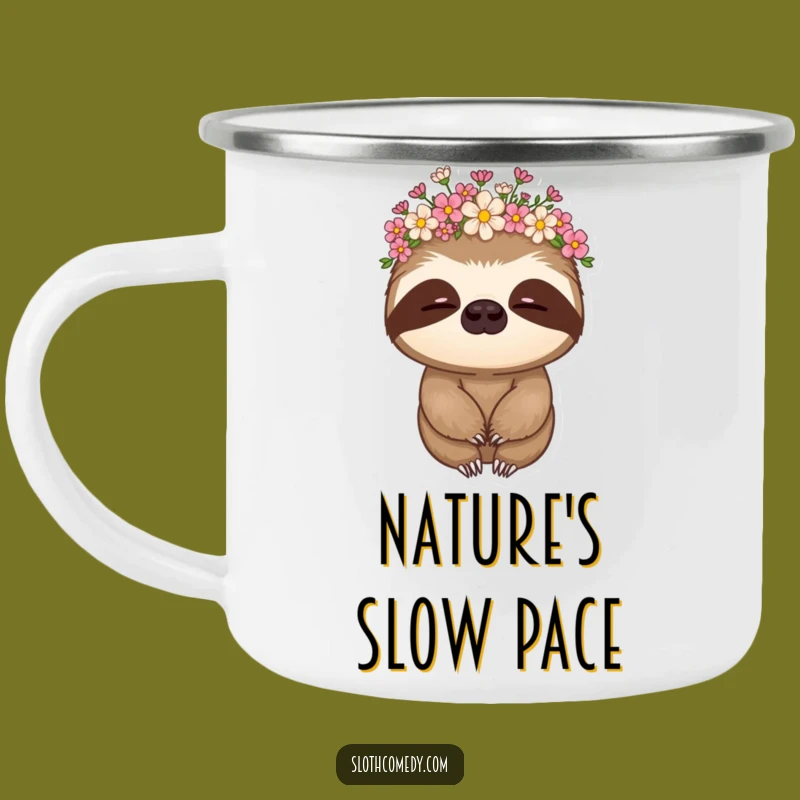 Funny Sloth Flower Crown Camping Mug - Relaxed Adventures & Hilarious Sips