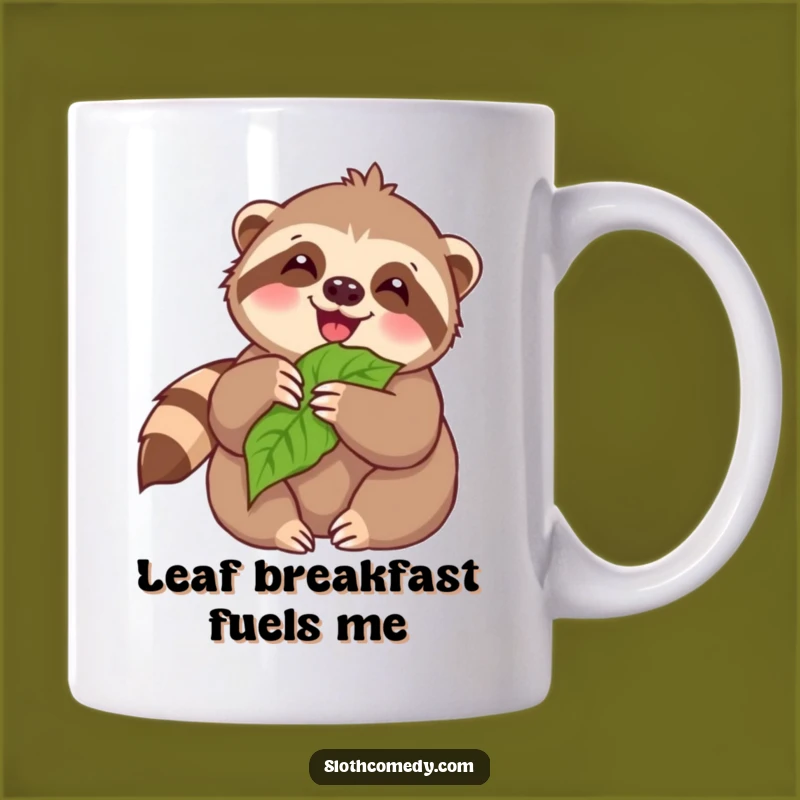 Funny Kawaii Sloth Leaf Munching Mug - Joyful Animal Humor Gift