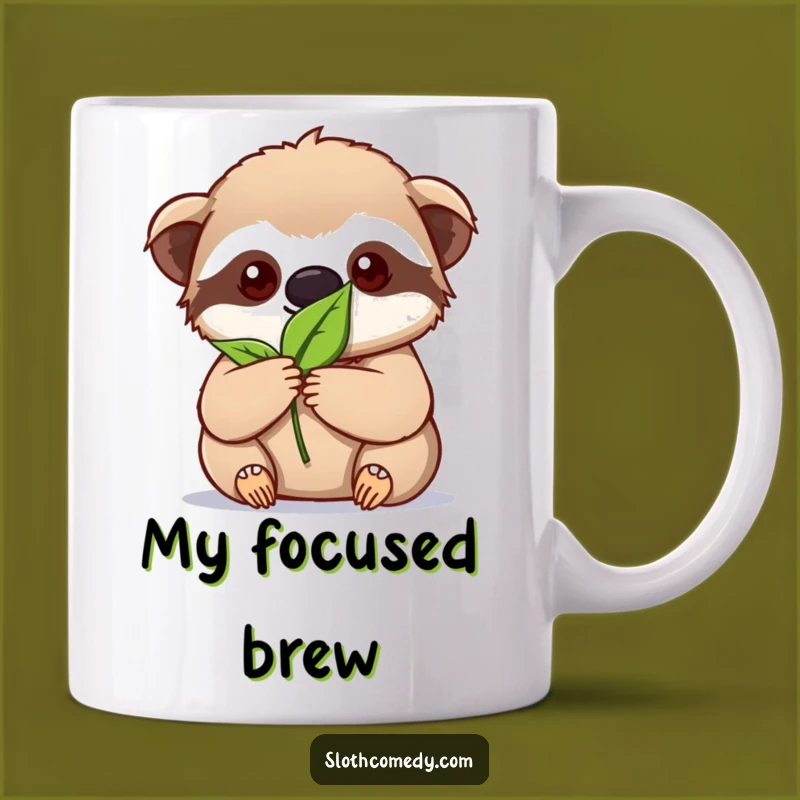 Funny Kawaii Sloth Mug: Leaf Focus, Intense Concentration, Perfect Funny Gift