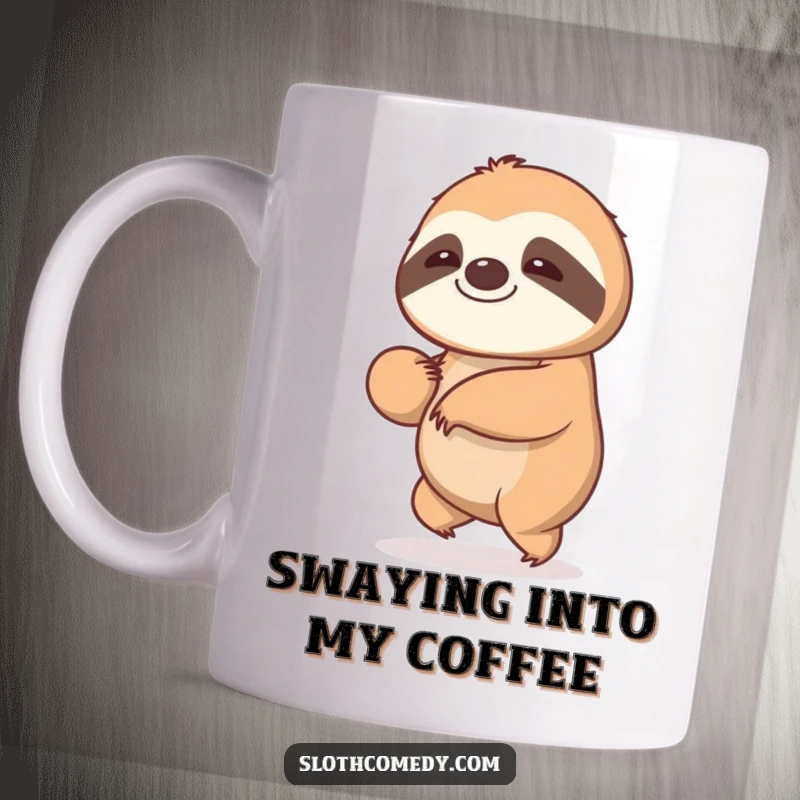 Funny Kawaii Sloth Mug: A sloth gently sways, radiating unhurried charm and humorous relaxation.