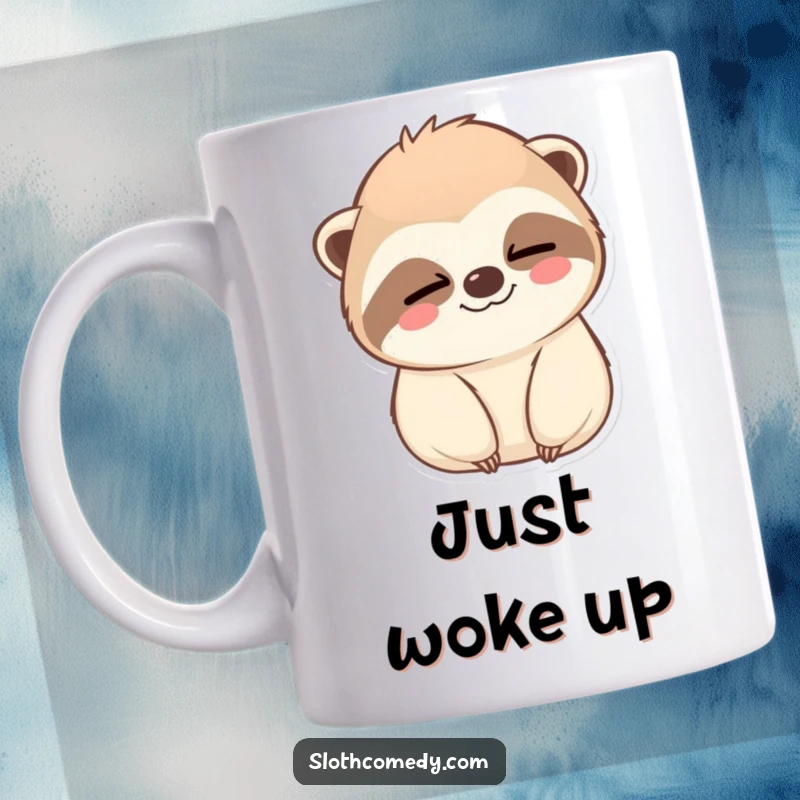 Funny Mug: A kawaii sloth gives a slow, calm wink with a gentle smile, exuding relaxed charm, a perfect funny gift.