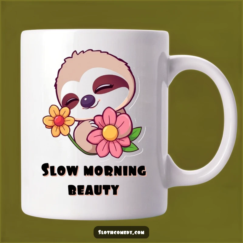 Funny Sleepy Sloth Wink Mug: Flower Admire - Adorable & Hilarious Gift