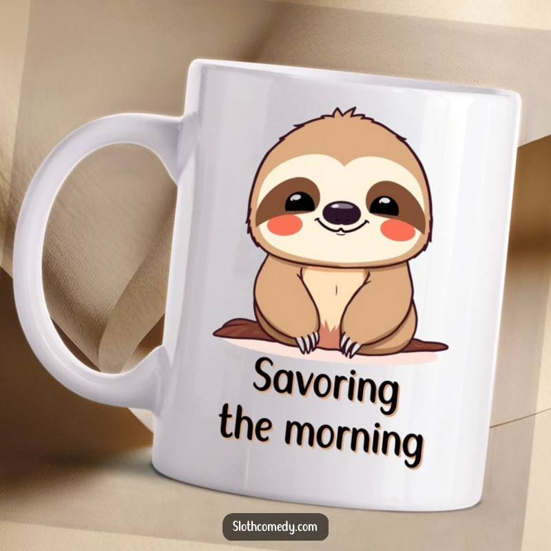 Funny Mug: A sloth with a content smile slowly descends, radiating pure relaxation and joy.