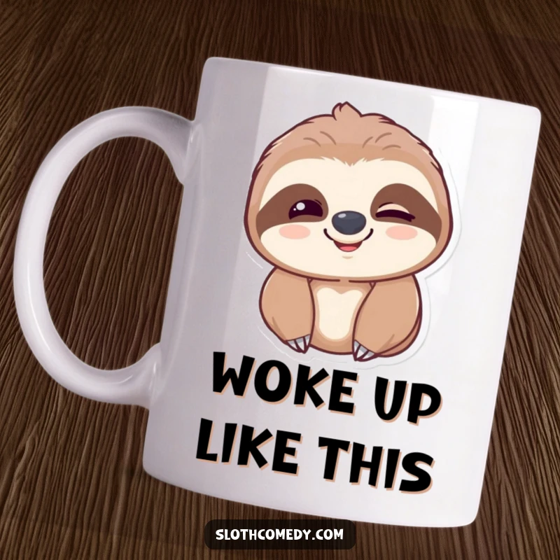 Funny sloth mug with a slow blink and a gentle smile, embodying peaceful contentment and quiet joy.