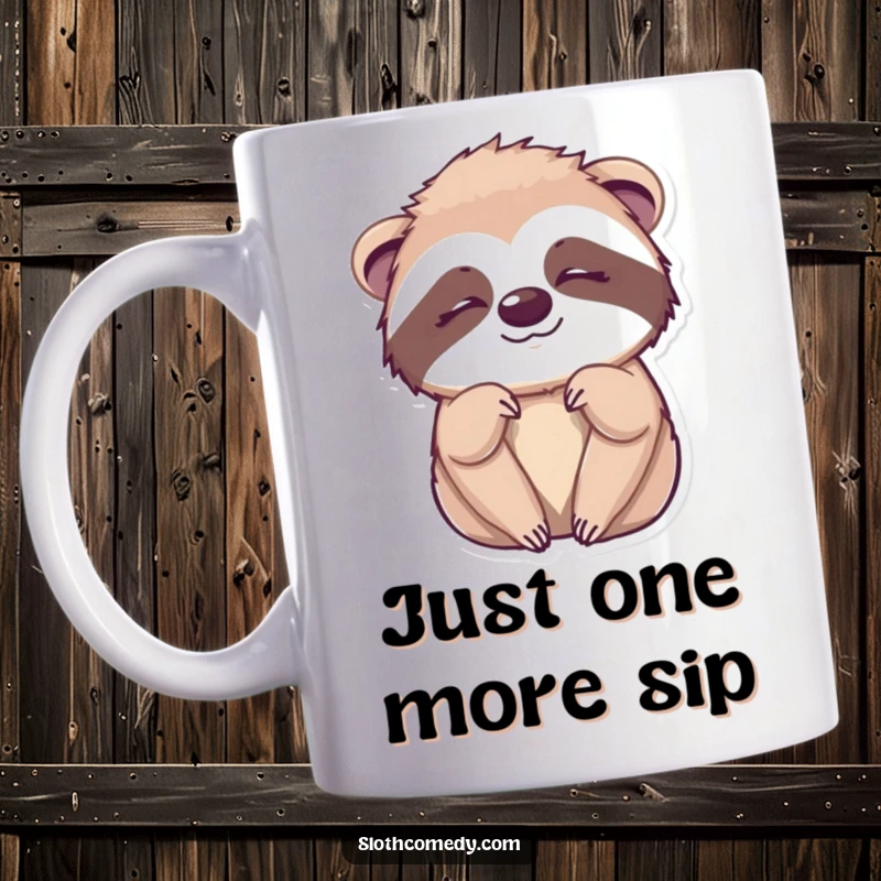 Funny Kawaii Sloth Wink Mug showing a cute sloth giving a sleepy, mischievous wink, perfect for humorous coffee breaks.