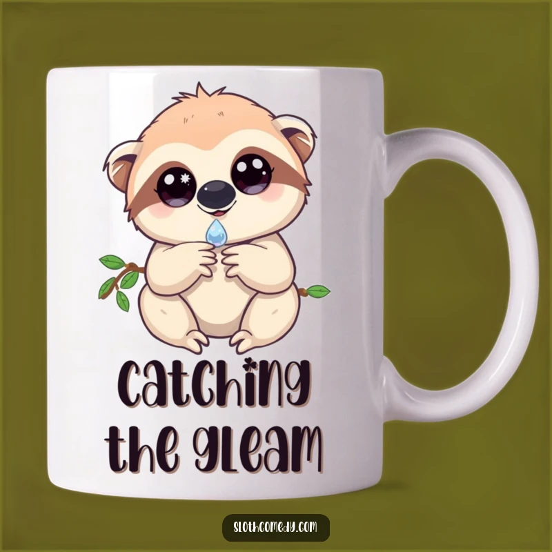 Magical Sloth Mug - Sparkling Eyes Sloth with Dewdrop, Enchanting Funny Gift