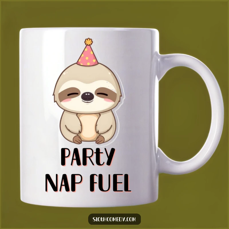 Funny Kawaii Sloth Party Mug: Sleepy Celebration, Party Hat, Perfect Funny Gift