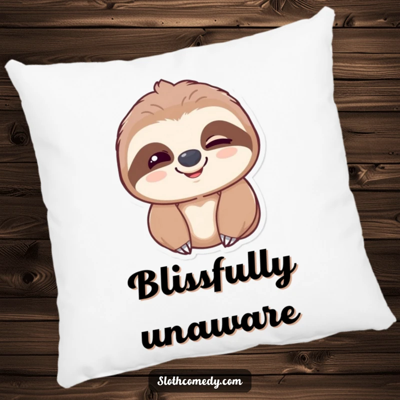 Funny sloth pillow with a contented sloth slowly blinking and smiling, perfect for adding comfort and gentle humor to any room.
