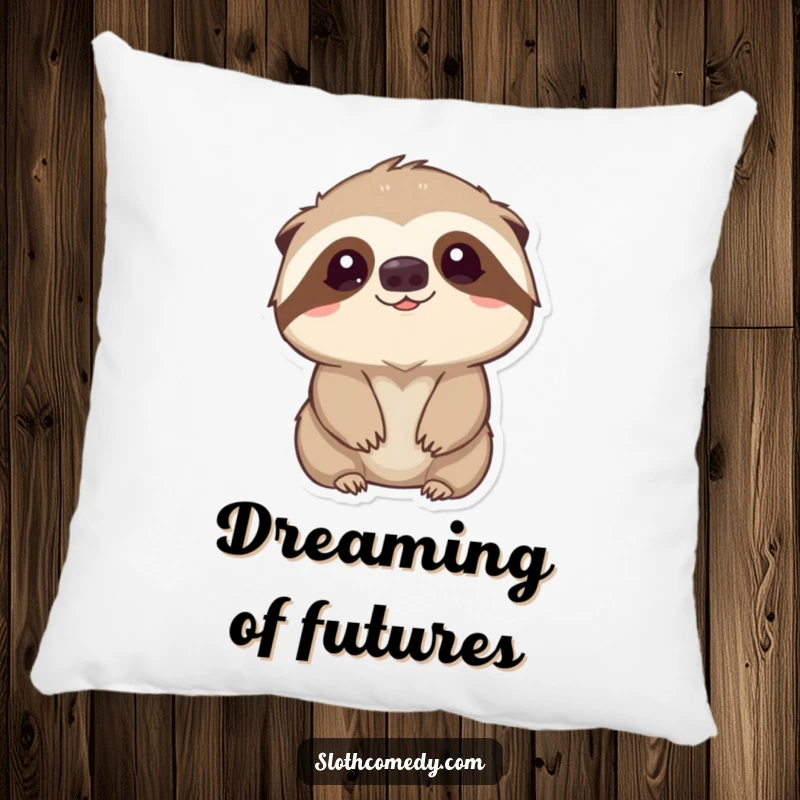 Funny Pillow: A plush cushion featuring a kawaii sloth looking up with gentle curiosity, offering comfort and sweetness, a cute funny gift.