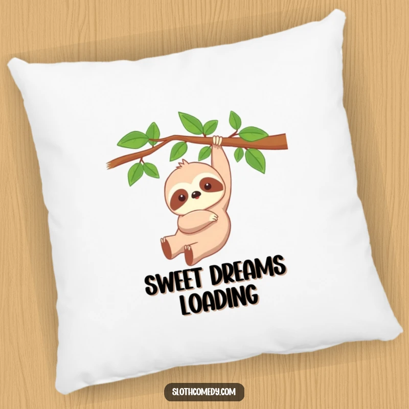 Funny Kawaii Sloth Pillow with a cute, peacefully dangling sloth, offering comfort and humorous relaxation.