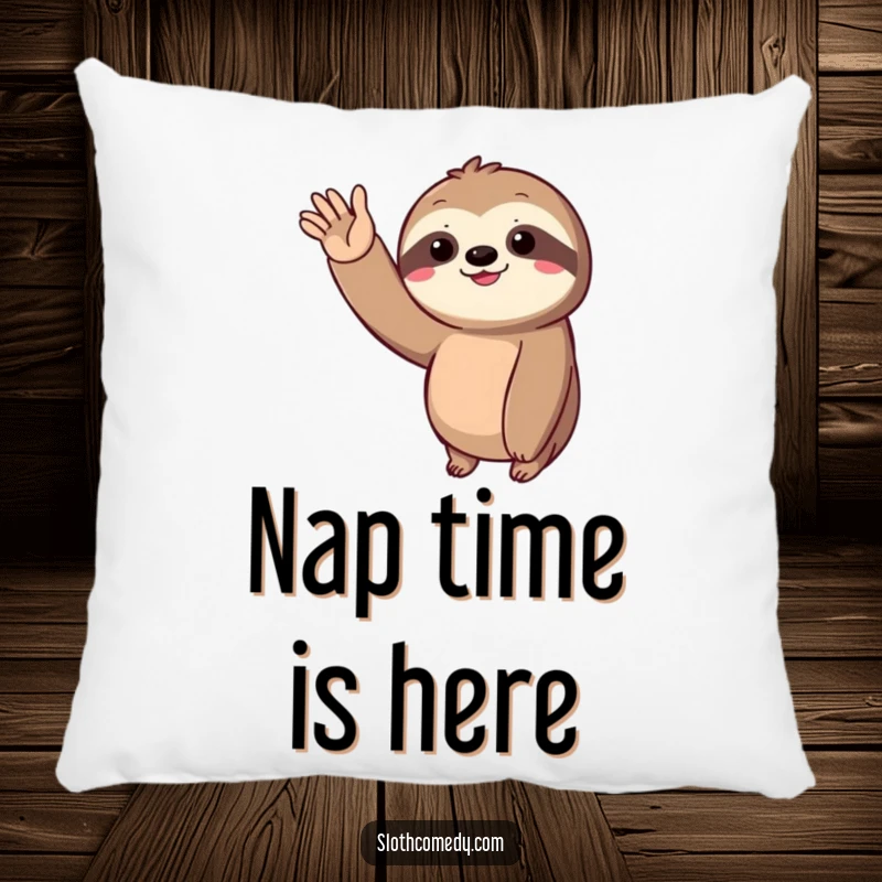 Funny Pillow featuring a sloth’s slow, joyful wave, offering plush comfort and a relaxed, happy vibe.