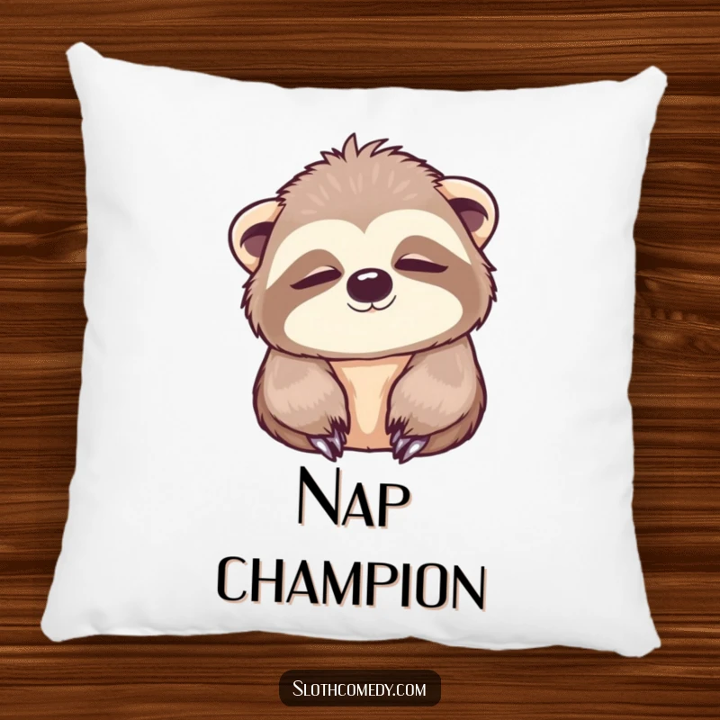 Funny Pillow with a kawaii sloth slowly blinking with wide, peaceful eyes, offering ultimate comfort and a tranquil feel.