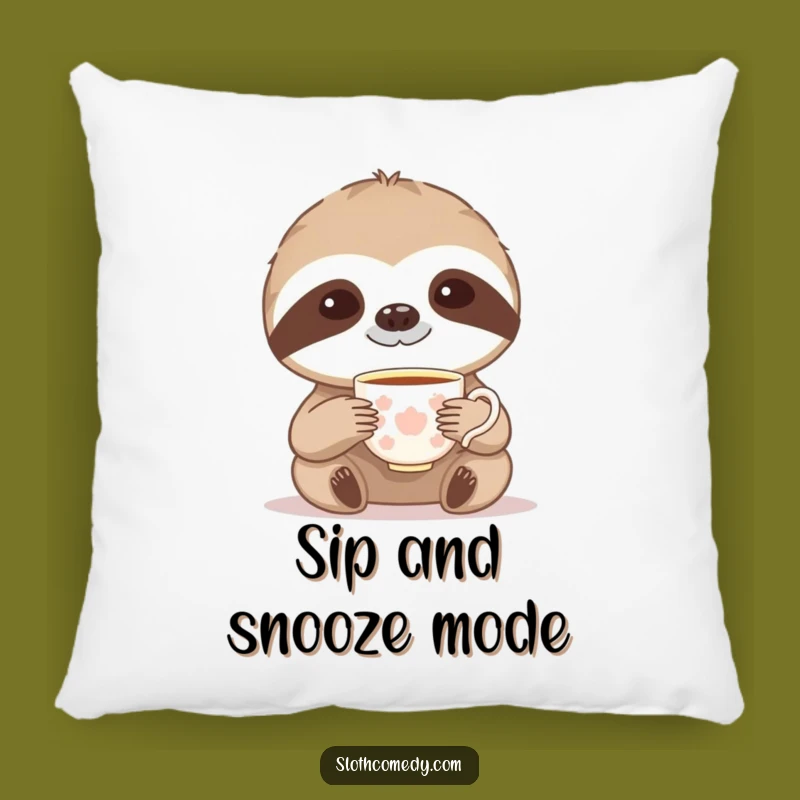 Funny Sloth Tea Time Pillow: Sophisticated Comfort with Comedic Flair, Cozy Gift