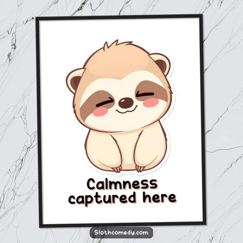 Funny Digital Art Print: A kawaii sloth gives a calm, slow wink, embodying serenity, perfect for instant wall decor, a funny gift.