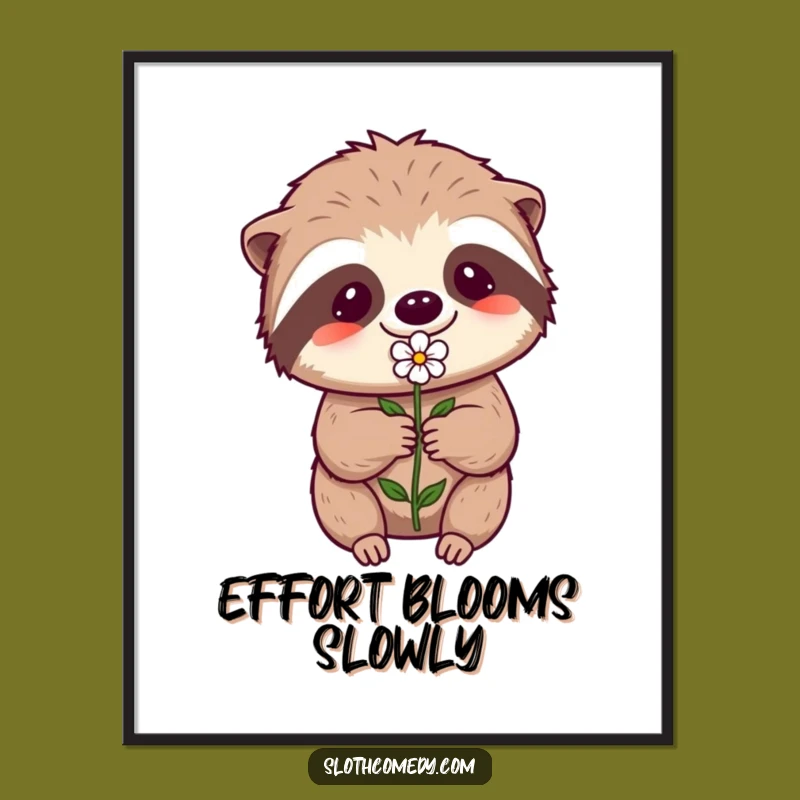 Funny Kawaii Sloth Digital Art - Effortful Flower Offering for INSTANT Heartfelt Decor