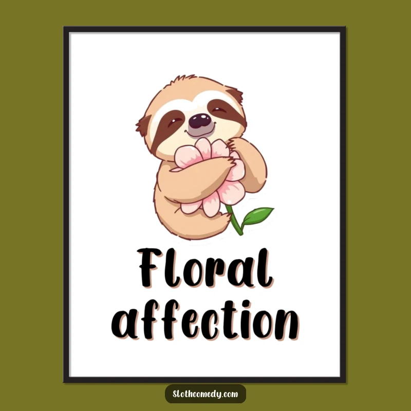 Funny Sloth Flower Hug Digital Art Print: Decorate with This Hilarious Nature Masterpiece