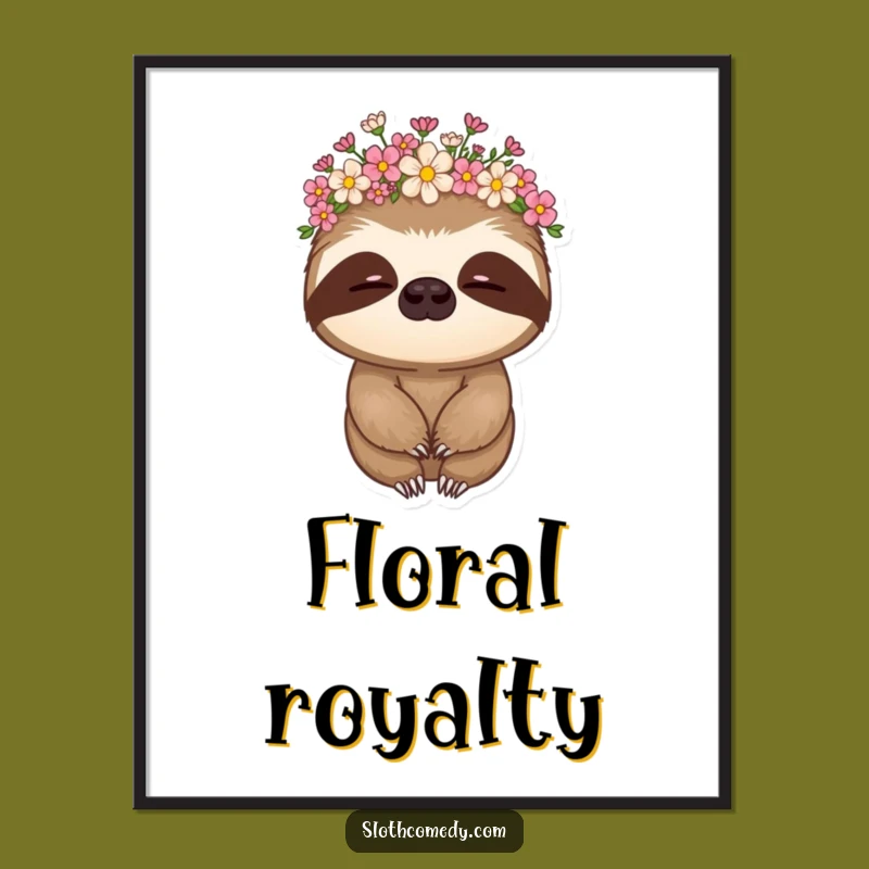 Funny Sloth Flower Crown Digital Art - Instant Whimsical & Hilarious Decor