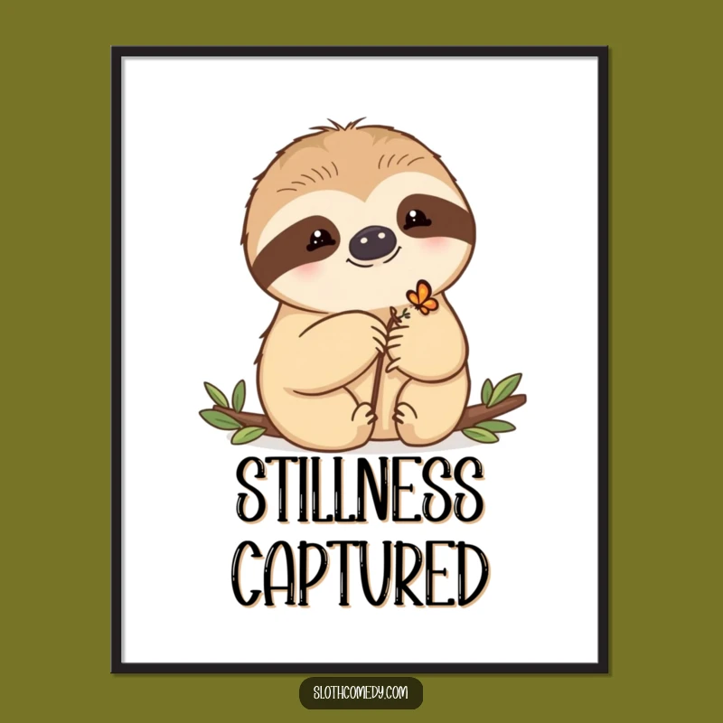 Funny Kawaii Sloth Art Print: Butterfly Downloadable, DIY Funny Gift