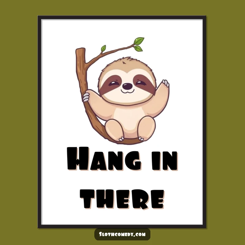 Funny Kawaii Sloth Digital Art - Hanging Download, Instant Relaxed Funny Gift Decor