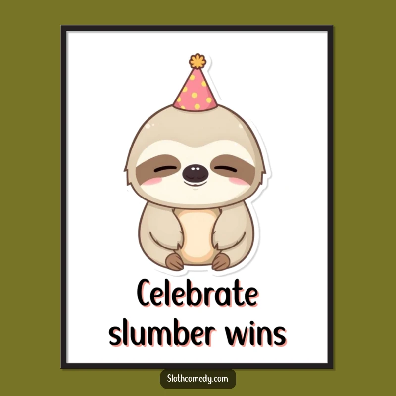 Funny Kawaii Sloth Digital Art: Sleepy Party, Hat Design, Instant Festive Gift