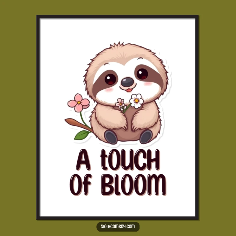 Funny Kawaii Sloth Flower Digital Art - Cute Sloth Printable, Instant Funny Gift