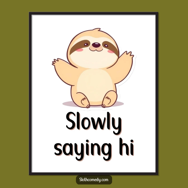 Funny Kawaii Sloth Slow Wave Digital Art Print - Instant Gentle Decor
