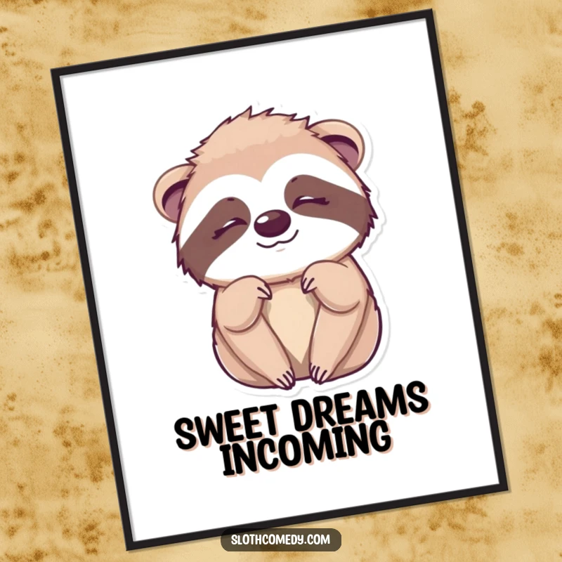 Funny Kawaii Sloth Wink Digital Art Print of a cute sloth giving a sleepy wink, ideal for instant humorous and charming decoration.